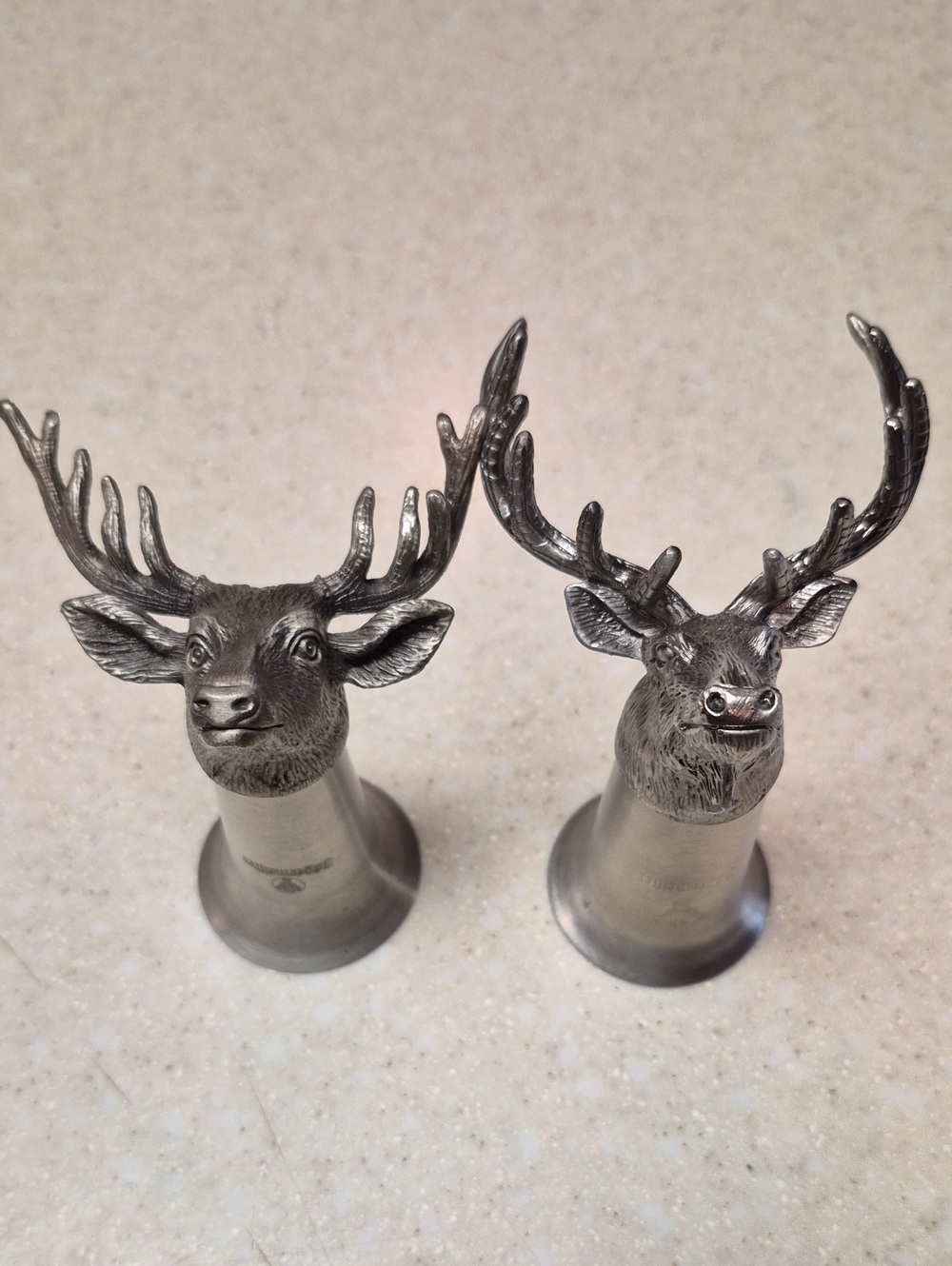 Vintage Jägermeister Pewter Stag Deer Head Shot Glasses - Set of 2